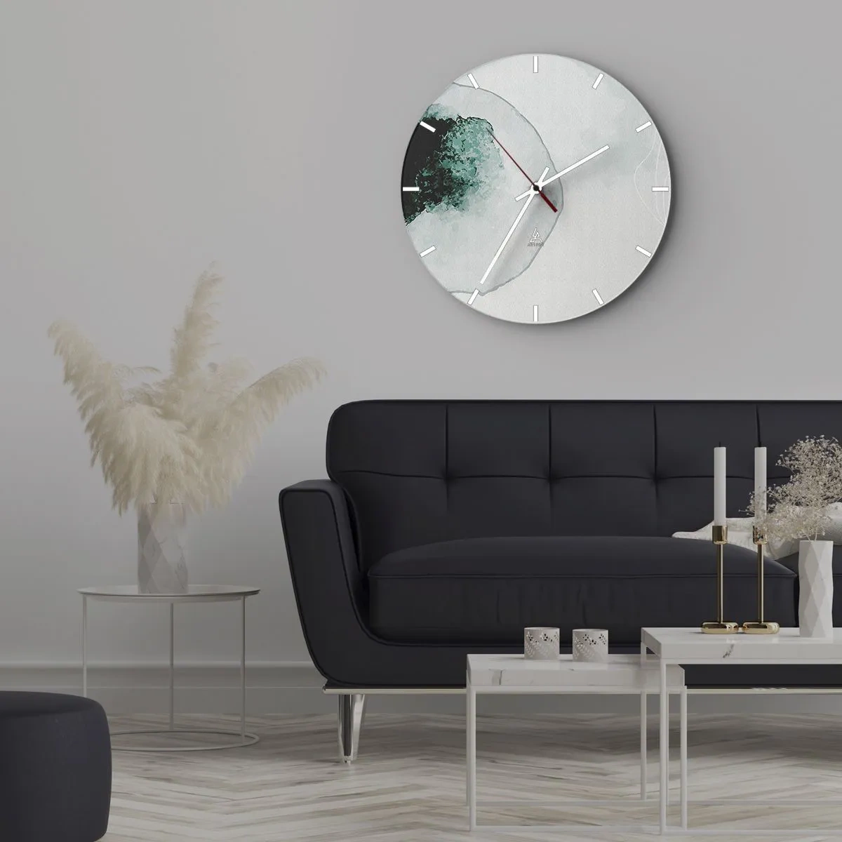 Falióra, Óra - Egy vízcseppre emlékeztető művészi kompozíció zöld növényzettel - 30x30cm - Egy vízcseppben - Modern fali dekoráció nappalihoz, konyhához és hálószobához ARTTOR