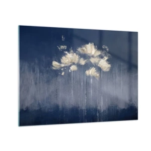 Üveg kép - Arany absztrakt virágkompozíció sötétkék alapon - 70x50cm - Mint szirmok a szélben - Modern fali dekoráció nappalihoz és hálószobához ARTTOR