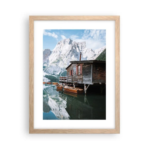 Poszter világos tölgy keretben - Kristályos hegyi reggel - 30x40 cm