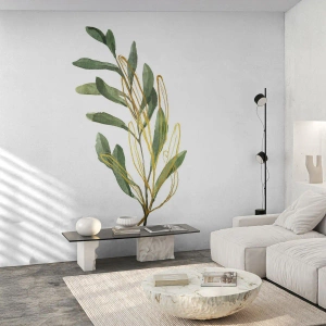 Fotótapéta Standard Eco - Akvarell ág zöld levelekkel és arany díszítéssel - 100x70cm - Minden, ami jó - Modern fali dekoráció nappalihoz és hálószobához ARTTOR
