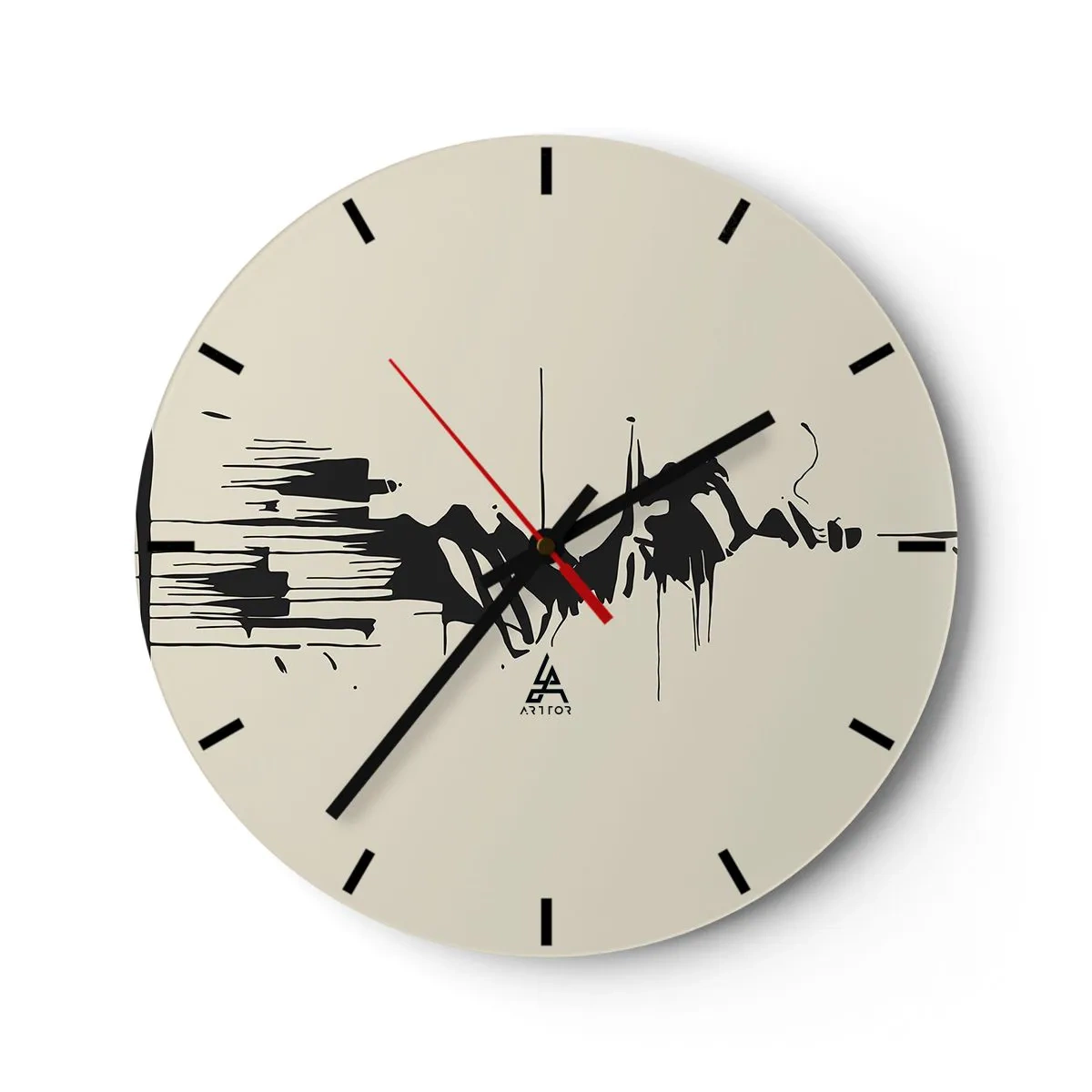 Falióra, Óra - Fekete-fehér absztrakció dinamikus vonalakkal és formákkal - 30x30cm - Sietős absztrakció - Modern fali dekoráció nappalihoz, konyhához és hálószobához ARTTOR