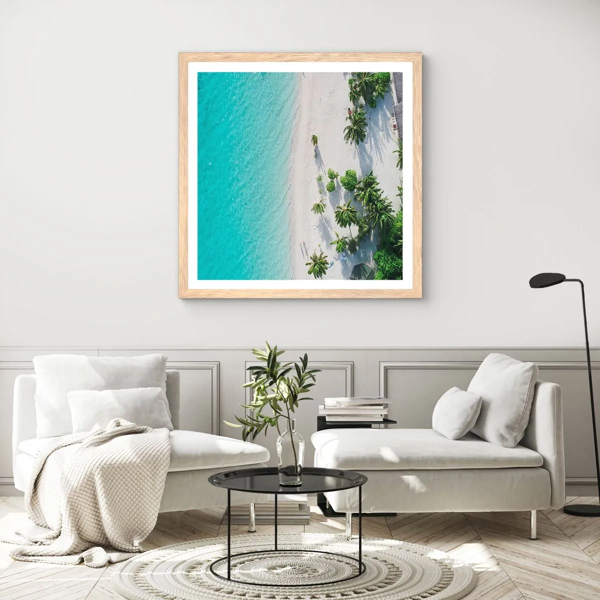 Poszter világos tölgy keretben - Nyaralás a paradicsomban - 60x60 cm