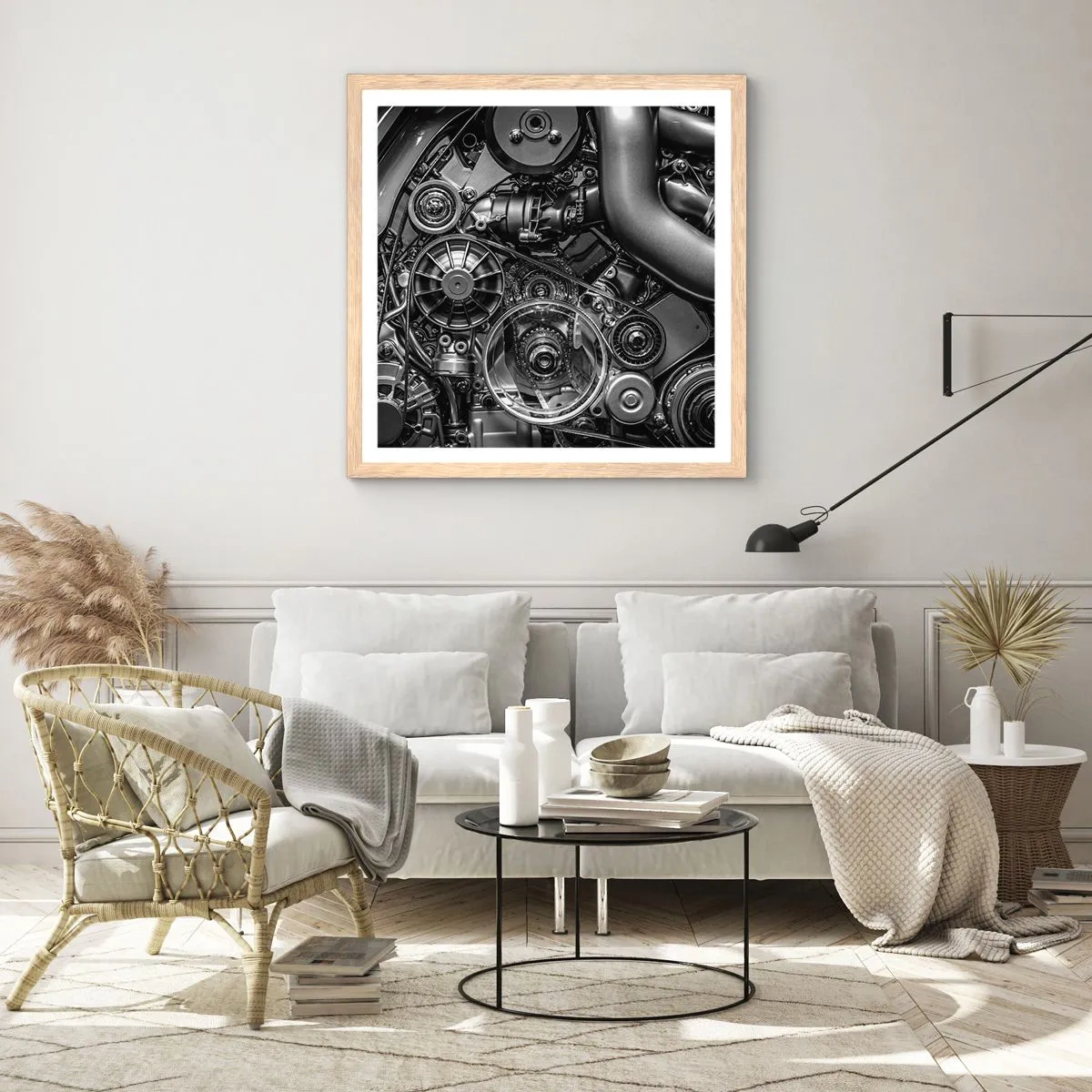 Poszter világos tölgy keretben - A mechanika költészete - 60x60 cm