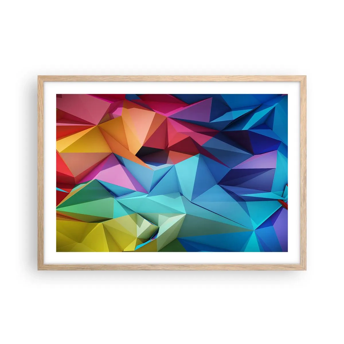 Poszter világos tölgy keretben - Szivárvány origami - 70x50 cm