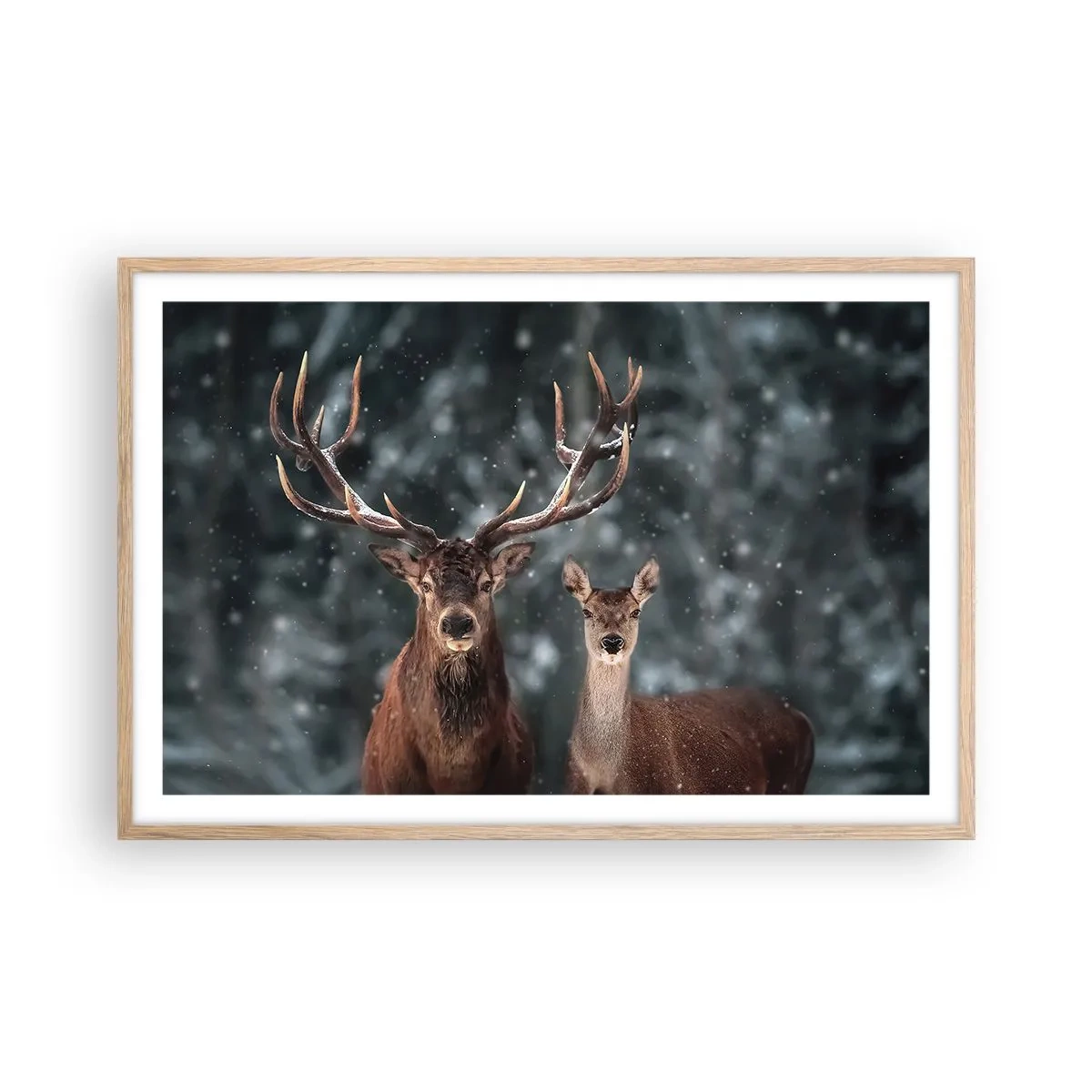 Poszter világos tölgy keretben - Az erdő ura a feleségével - 91x61 cm