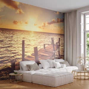 Fotótapéta Premium Sand - A szelídség aranyföldje - Tájkép, Tenger, Fa híd - 200x140 cm