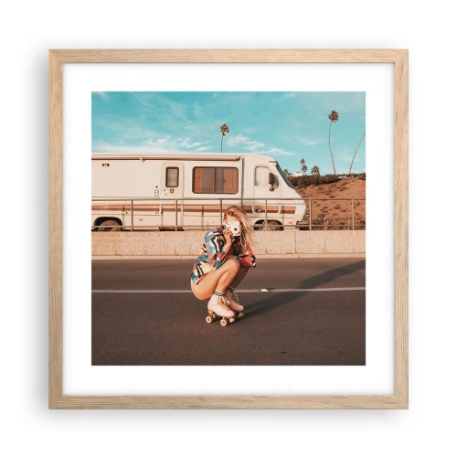 Poszter világos tölgy keretben - Mosolyt kérek! - 40x40 cm