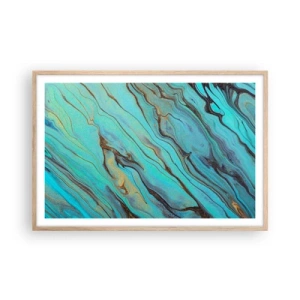Poszter világos tölgy keretben - Türkiz árapály - 91x61 cm