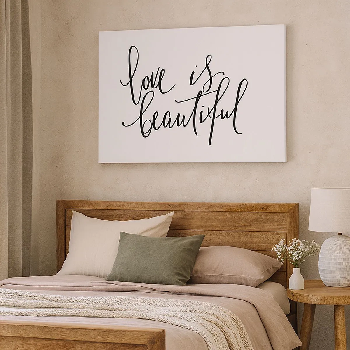 Vászonkép - Fekete felirat "a szerelem szép" fehér alapon - 70x50cm - Olvass és ismételj - Modern fali dekoráció nappalihoz és hálószobához ARTTOR