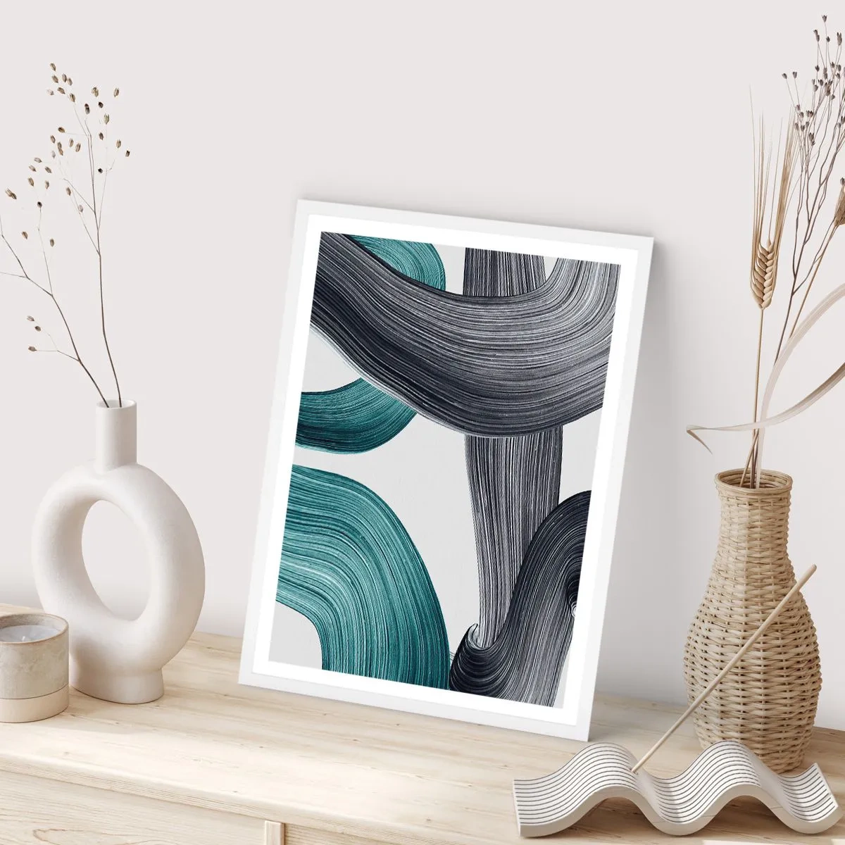 Poszter fekete keretben - Smaragdzöld és fekete nyomok - 50x70 cm