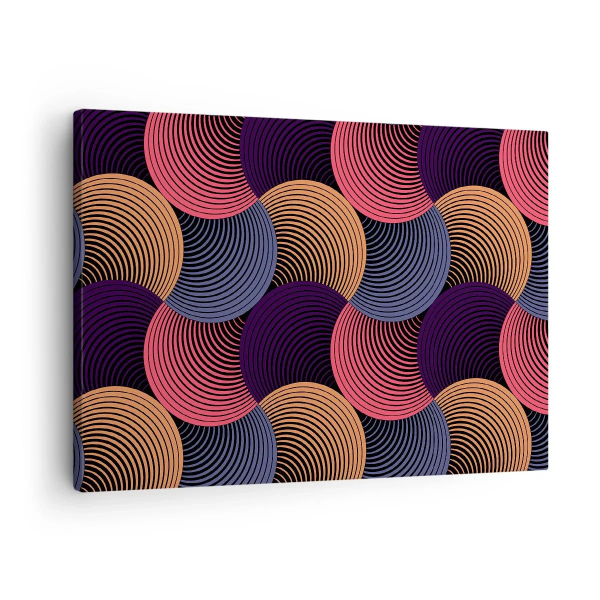 Vászonkép - Geometrikus körök rózsaszín, lila és arany árnyalatokban - 70x50cm - Körkörös ritmusban - Modern fali dekoráció nappalihoz és hálószobához ARTTOR