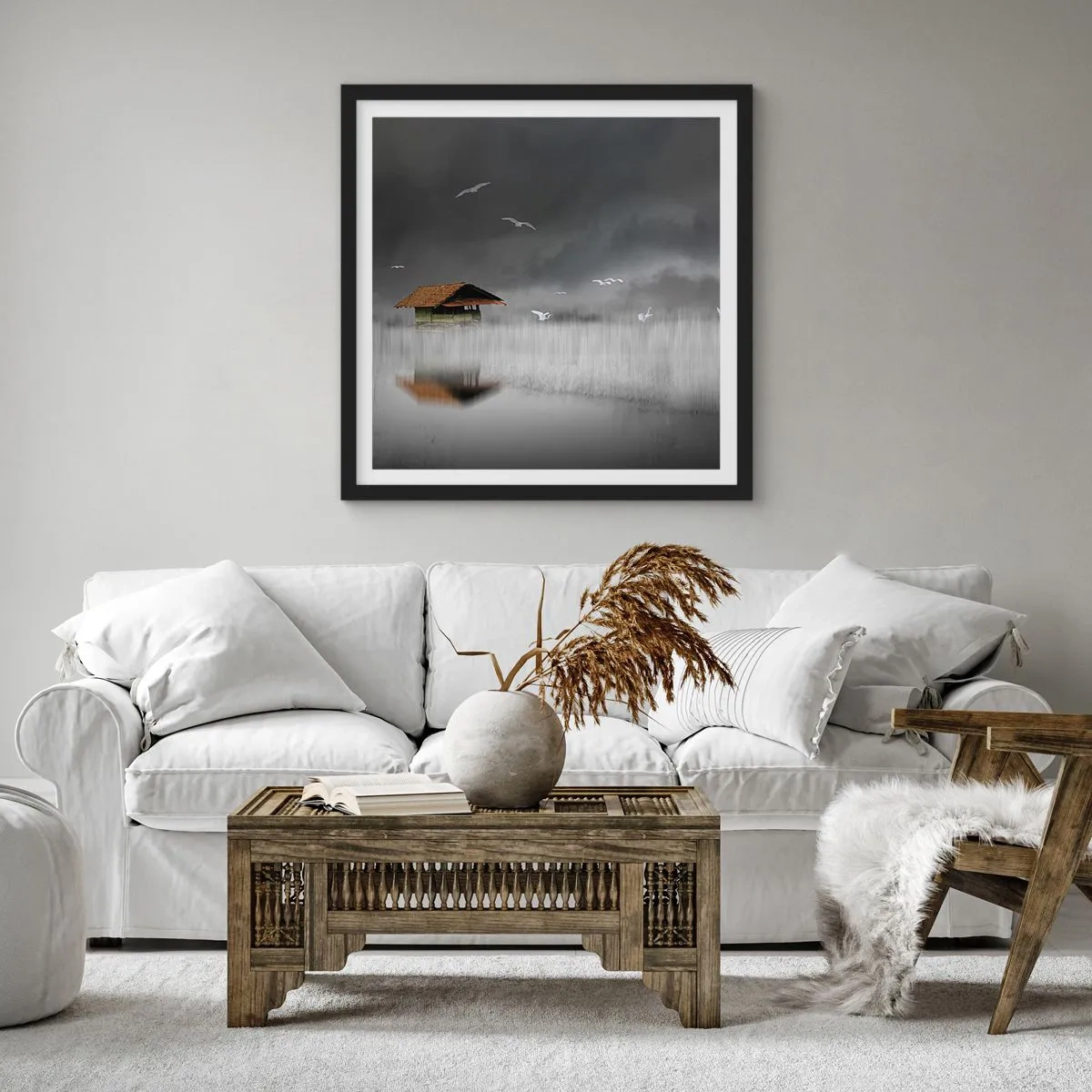 Poszter fehér keretben - Menedék az esőtől - 50x50 cm