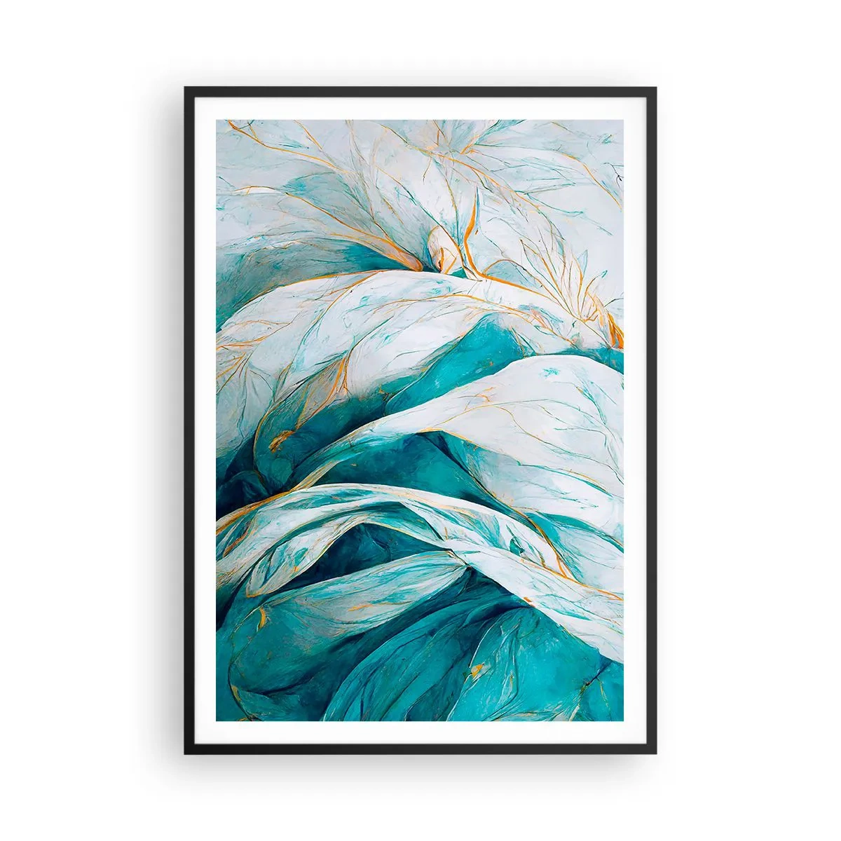 Poszter fehér keretben - Kék absztrakció arany motívummal - 70x100 cm