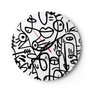 Falióra, Óra - Absztrakt vonalas arcok fehér háttéren - 30x30cm - Arcok és délibábok - Modern fali dekoráció nappalihoz, konyhához és hálószobához ARTTOR