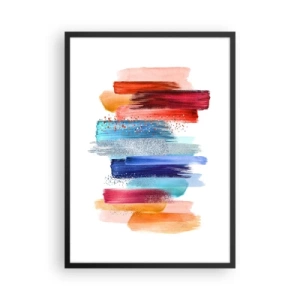 Poszter fehér keretben - Színes absztrakt ecsetvonások fehér alapon - 50x70cm - Fel és le - Modern fali dekoráció nappalihoz és hálószobához ARTTOR