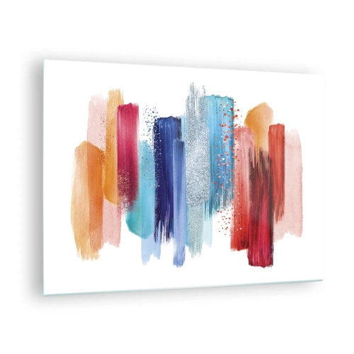 Üveg kép - Színes ecsetvonások absztrakt kompozíciója - 70x50cm - Fel és le - Modern fali dekoráció nappalihoz és hálószobához ARTTOR