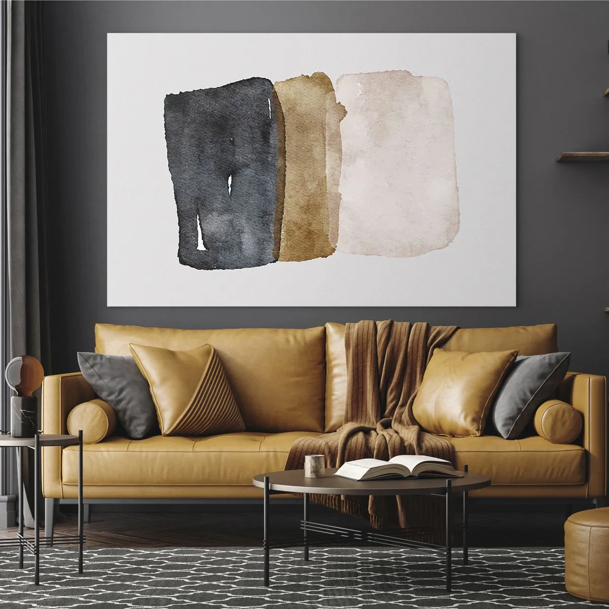 Üveg kép - Absztrakt foltok fekete, barna és bézs árnyalatokban - 70x50cm - A föld színeinek kompozíciója - Modern fali dekoráció nappalihoz és hálószobához ARTTOR