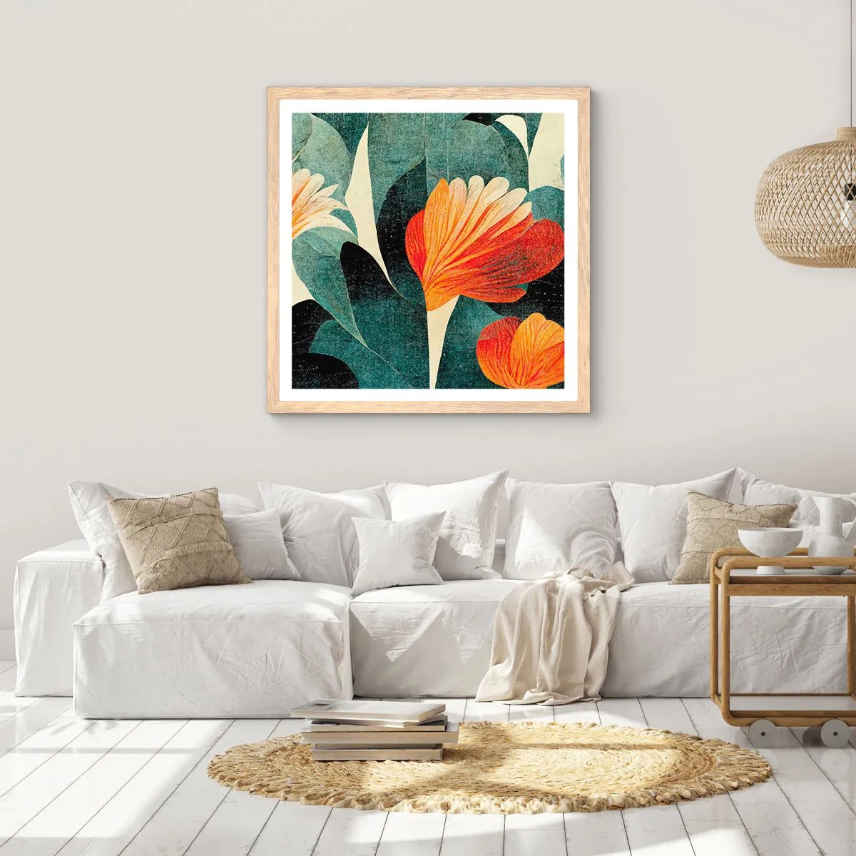 Poszter világos tölgy keretben - A trópusok forrósága és a zöldellő hűvösség - 40x40 cm