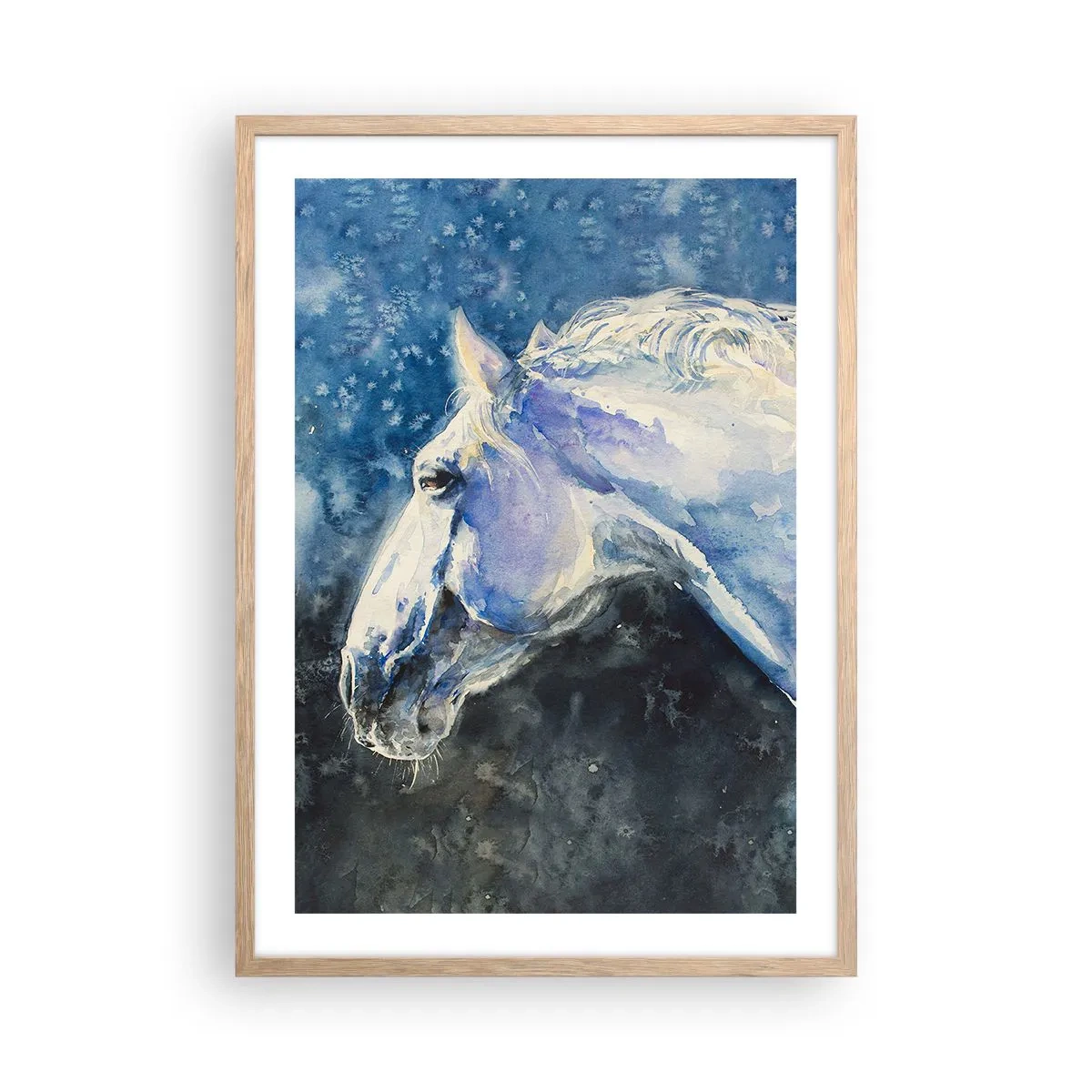 Poszter világos tölgy keretben - Portré kék fényben - 50x70 cm