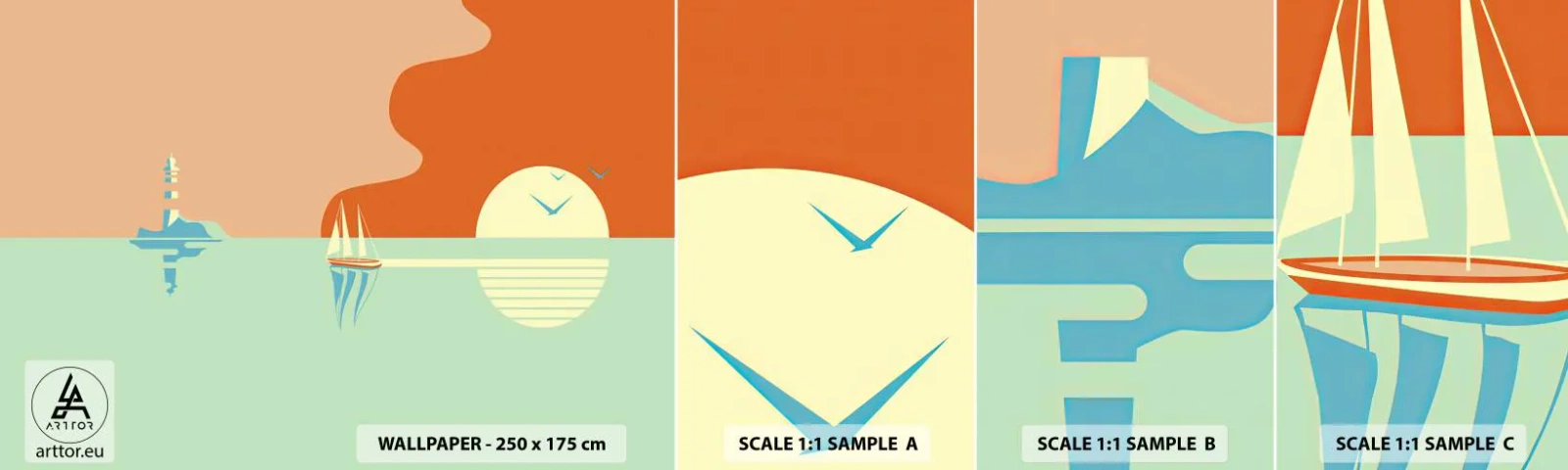 Fotótapéta Minta Standard Eco - Tökéletes tengeri tájkép - Absztrakció, Vitorlás hajó, Lámpa - 100x30 cm