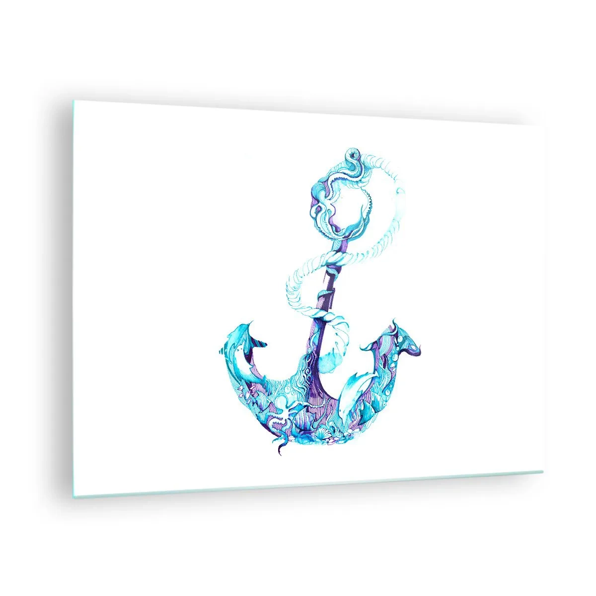 Üveg kép - Horgony tengerészeti motívumokkal művészi stílusban - 70x50cm - A tenger titkainak bizalmasa - Modern fali dekoráció nappalihoz és hálószobához ARTTOR