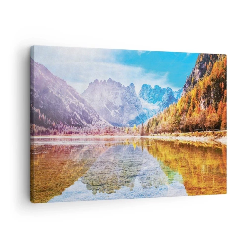 Vászonkép - Őszi hegyi táj egy tóval - 70x50cm - És már ősz van a hegyekben - Modern fali dekoráció nappalihoz és hálószobához ARTTOR