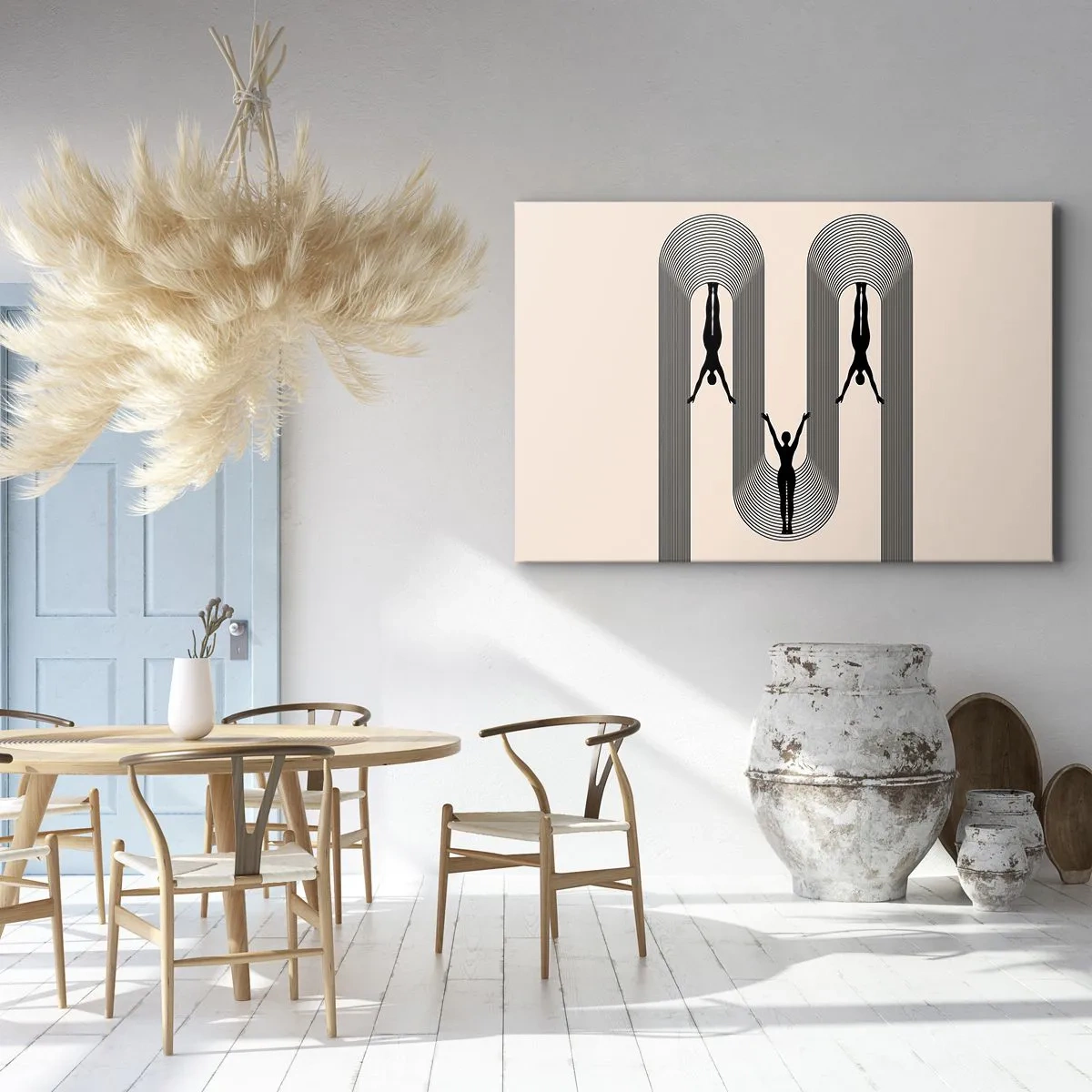 Vászonkép - Geometrikus sziluettek bézs alapon - 70x50cm - Fejjel lefelé - Modern fali dekoráció nappalihoz és hálószobához ARTTOR