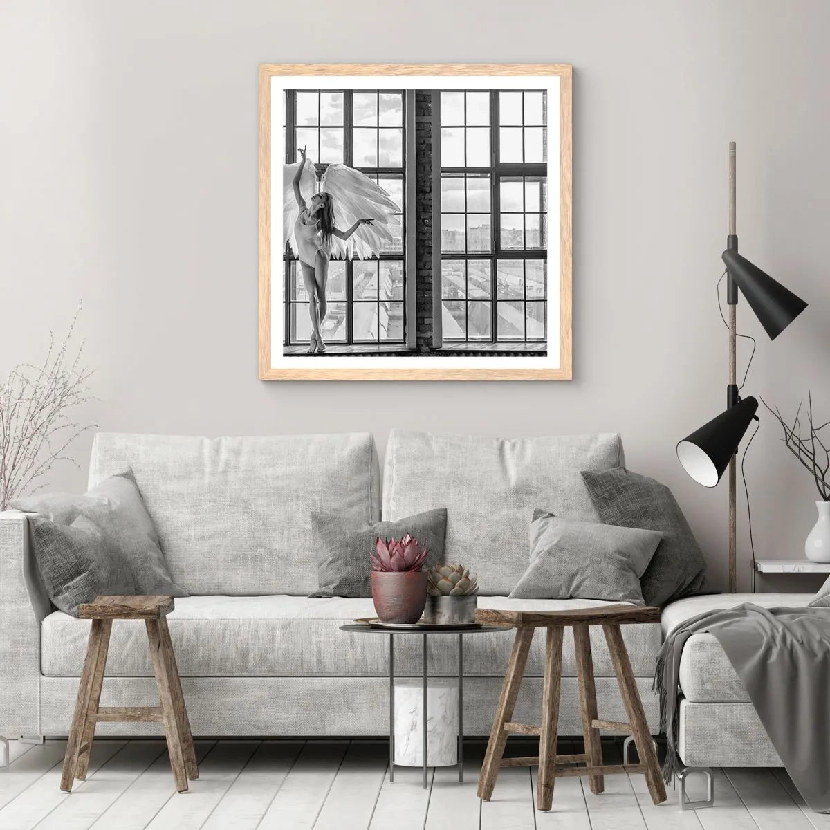 Poszter világos tölgy keretben - Angyalok városa? - 50x50 cm