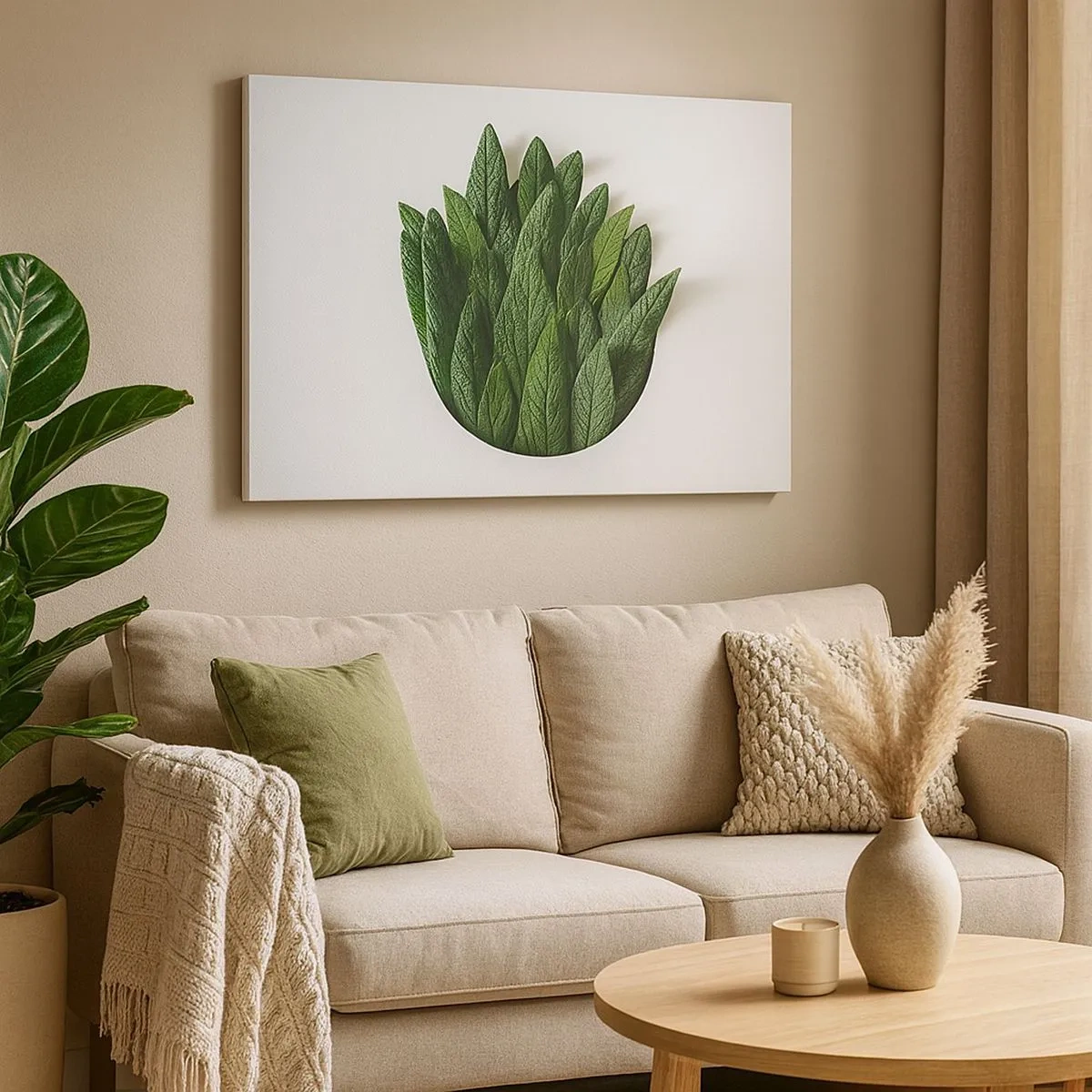 Vászonkép - Zöld levelek kompozíciója világos háttér előtt - 70x50cm - Féktelen kíváncsiság - Modern fali dekoráció nappalihoz és hálószobához ARTTOR