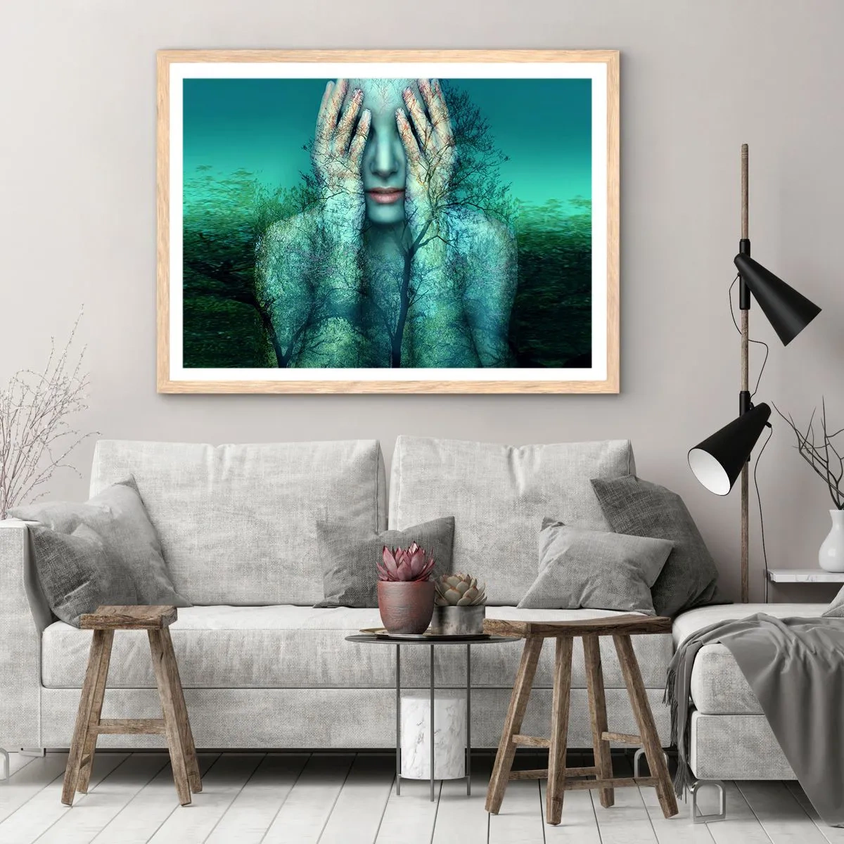 Poszter világos tölgy keretben - Kékbe merítve - 100x70 cm