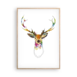 Poszter világos tölgy keretben - Színben fürdő gyengéd szarvas - 70x100 cm