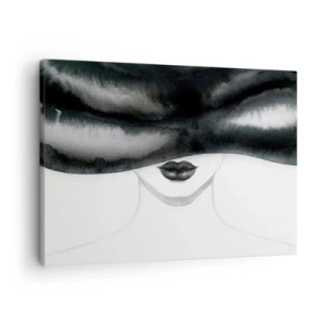 Vászonkép - Egy visszafogott portré egy nőről, akinek az arca monokróm stílusban van eltakarva. - 70x50cm - Érzéki titok - Modern fali dekoráció nappalihoz és hálószobához ARTTOR