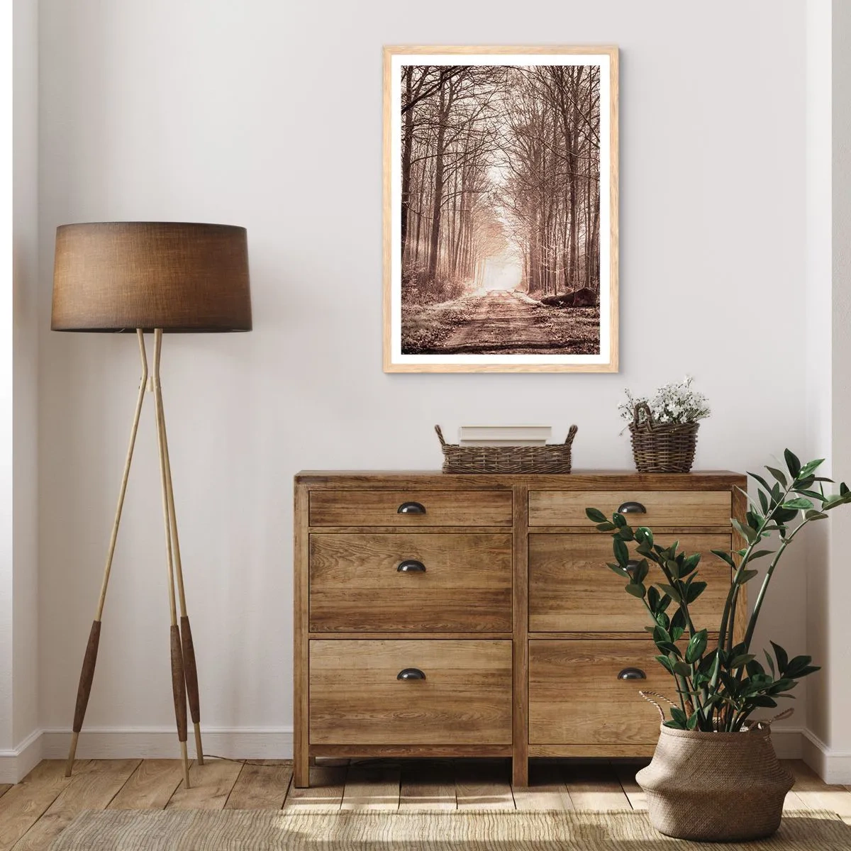 Poszter világos tölgy keretben - Erdei katedrális - 61x91 cm