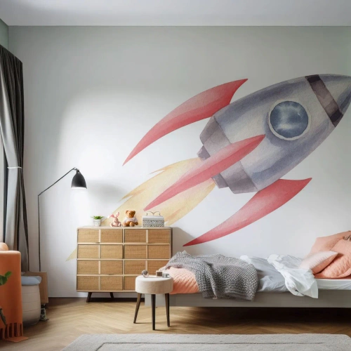 Fotótapéta Premium Sand - Magasabbra, gyorsabban, messzebbre - Egy űrrakéta, Gyermekek, Világegyetem - 150x105 cm