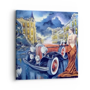 Vászonkép - Noktürn kékben és korallban - 30x30 cm