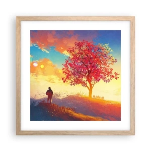 Poszter világos tölgy keretben - Zarándok a célállomáson - 40x40 cm