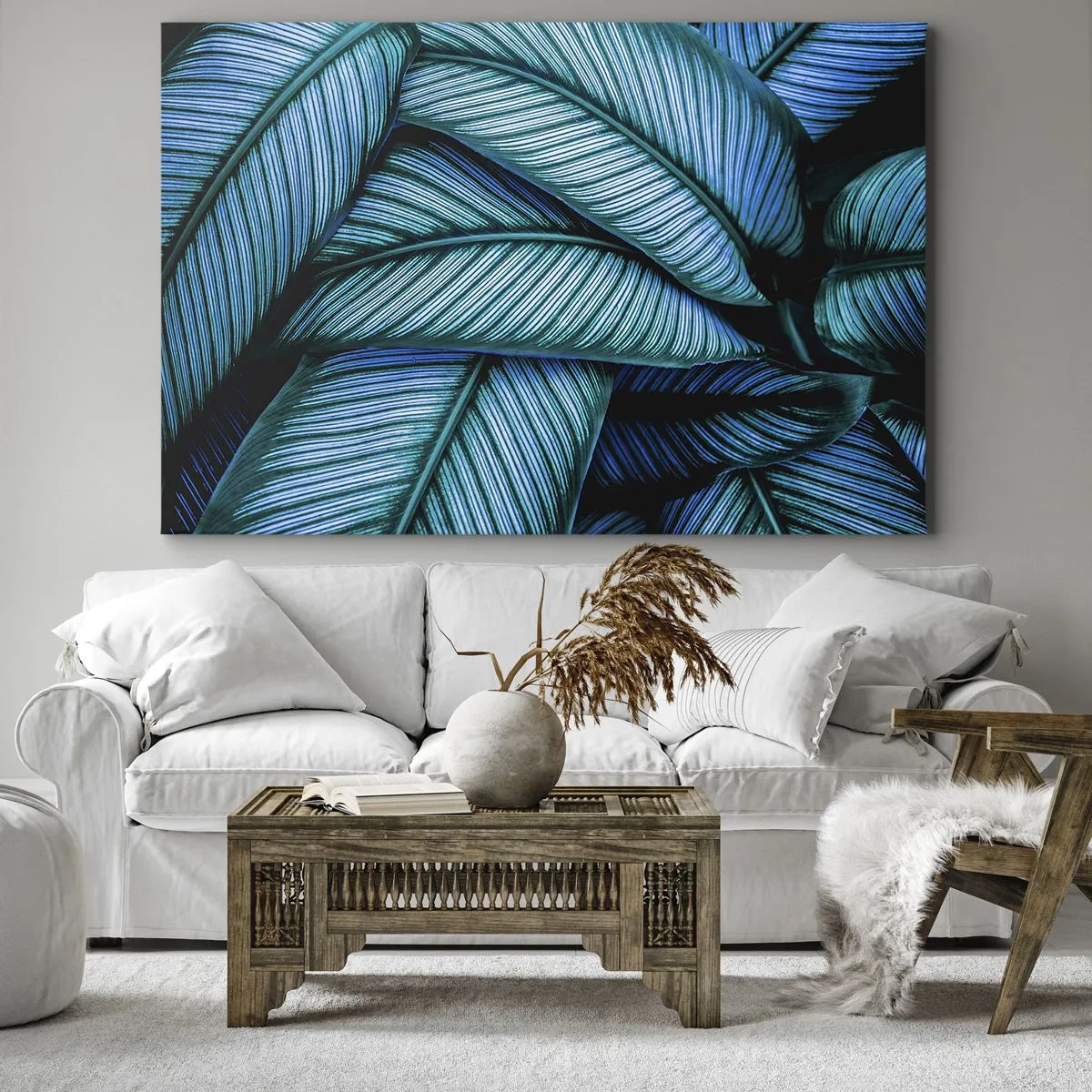 Vászonkép - Élénk részletekkel díszített türkiz levelek közeli felvétele. - 70x50cm - Életvonalak - Modern fali dekoráció nappalihoz és hálószobához ARTTOR