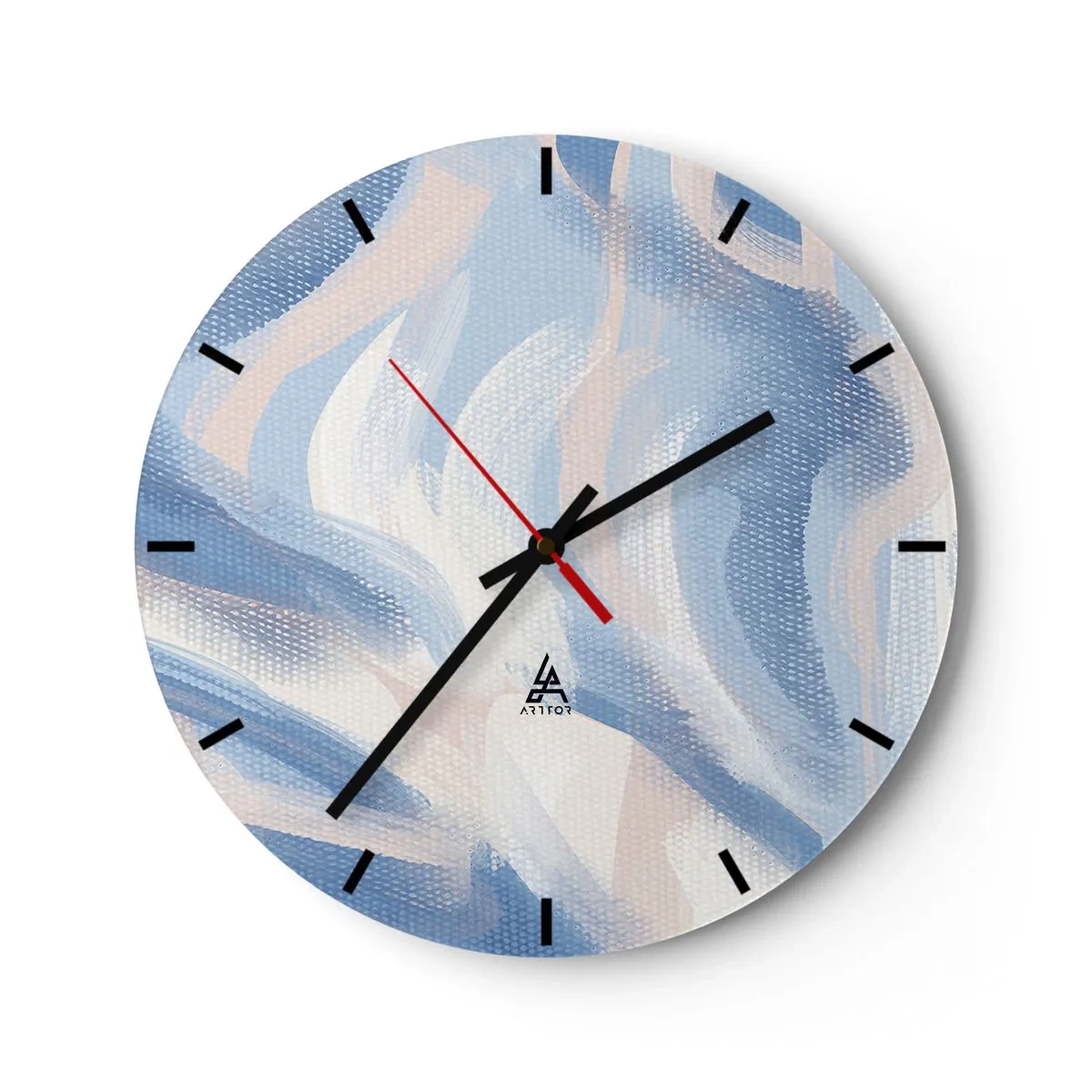 Falióra, Óra - Festői kék hullámok és pasztell csíkok texturált háttéren - 30x30cm - Kék fodrok - Modern fali dekoráció nappalihoz, konyhához és hálószobához ARTTOR