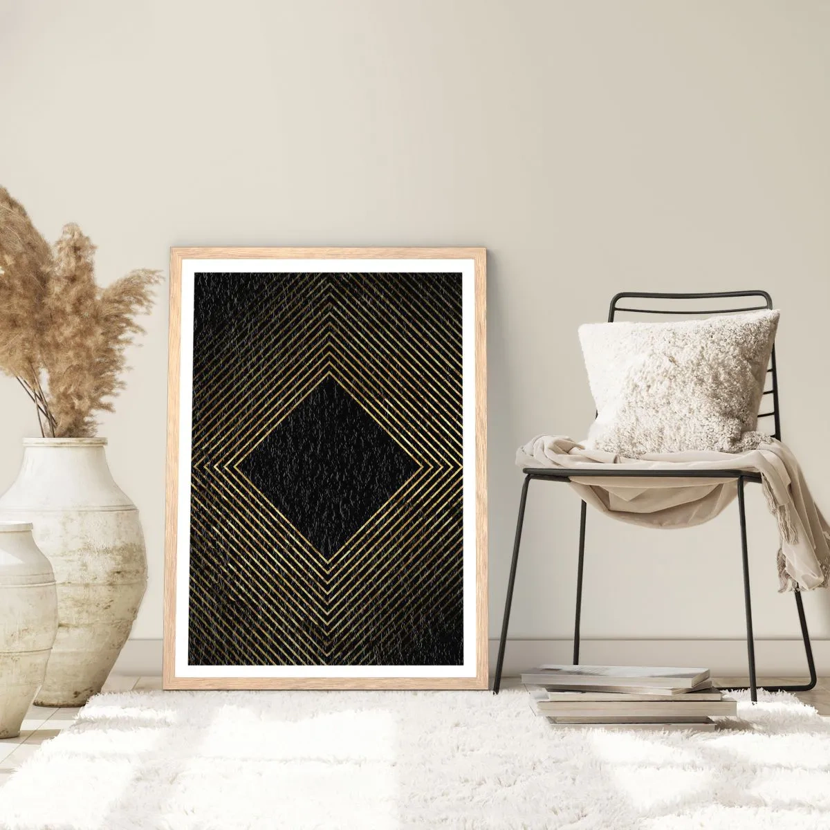 Poszter világos tölgy keretben - Geometria glamour stílusban - 40x50 cm