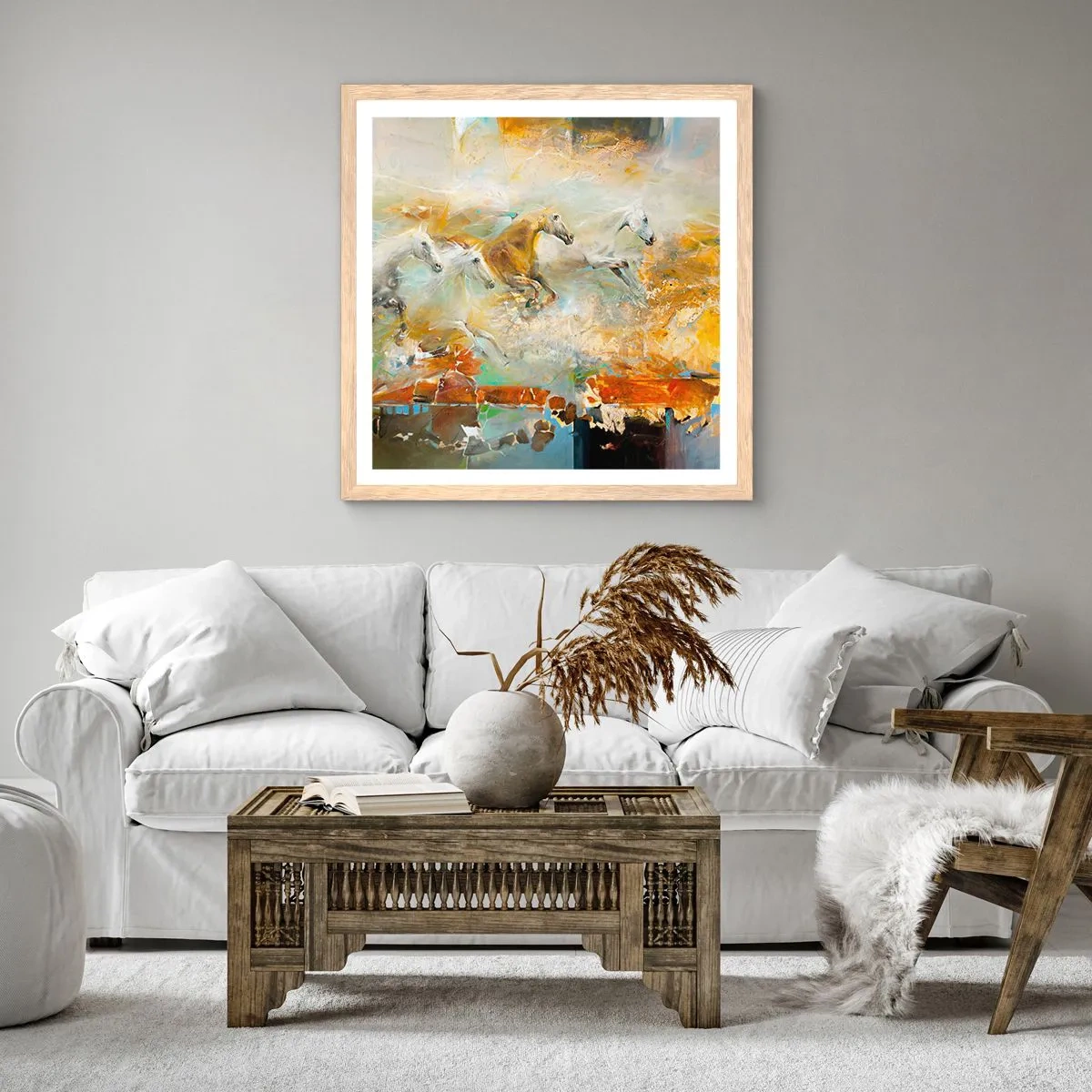 Poszter világos tölgy keretben - Vágta a fényen át  - 60x60 cm