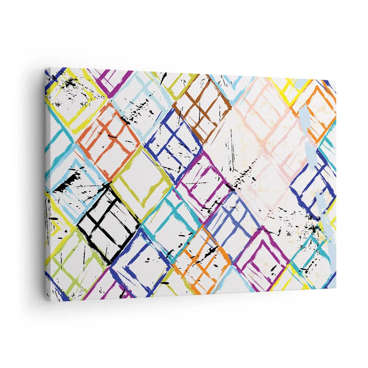 Vászonkép - Színes absztrakció geometriai alakzatokkal fehér alapon - 70x50cm - Bérelhető cellák - Modern fali dekoráció nappalihoz és hálószobához ARTTOR