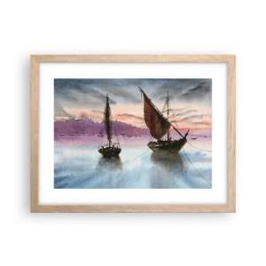 Poszter világos tölgy keretben - Este a kikötőben - 40x30 cm