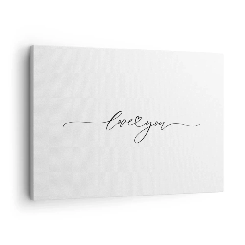 Vászonkép - Az "I love you" felirat elegáns betűtípussal - 70x50cm - Fekete fehéren - Modern fali dekoráció nappalihoz és hálószobához ARTTOR