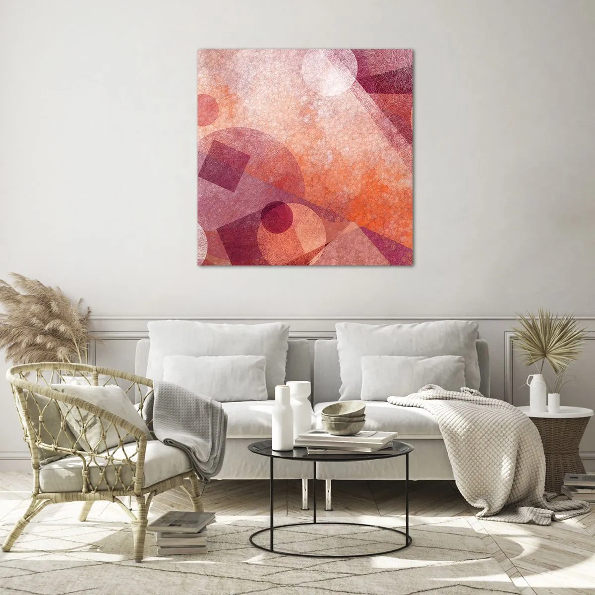 Üveg kép - Geometriai transzformációk rózsaszínben - 70x70 cm