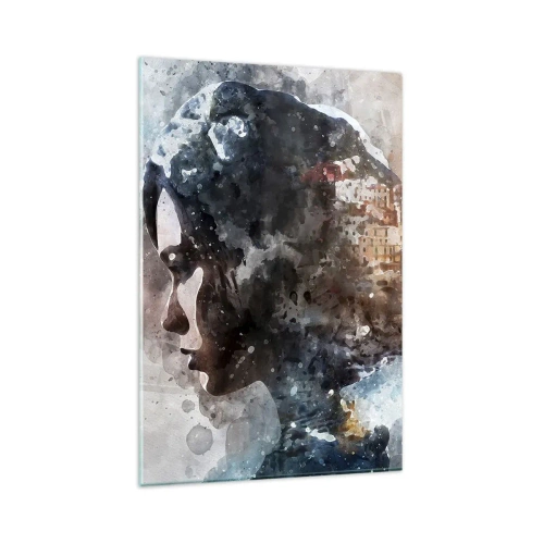 Üveg kép - Történet egy lányról, várossal a háttérben - 80x120 cm