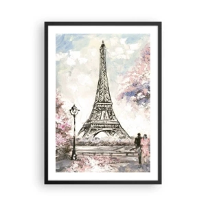 Poszter fehér keretben - Az Eiffel-torony romantikus pasztellszínű tájképpel - 50x70cm - Áprilisi séta Párizsban - Modern fali dekoráció nappalihoz és hálószobához ARTTOR