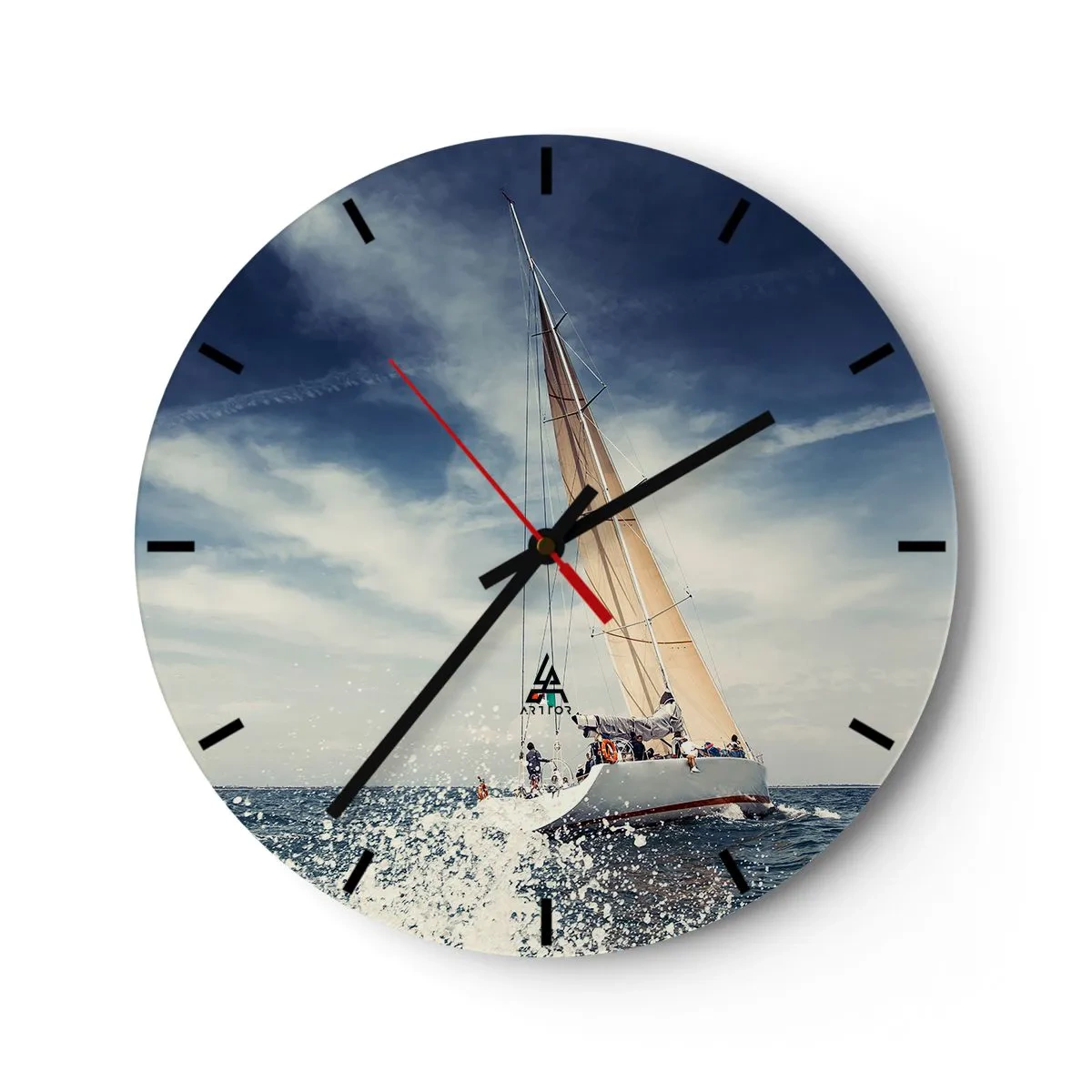 Falióra, Óra - Egy jacht viharos tengeren, kék ég alatt - 30x30cm - Nem érnek utol! - Modern fali dekoráció nappalihoz, konyhához és hálószobához ARTTOR