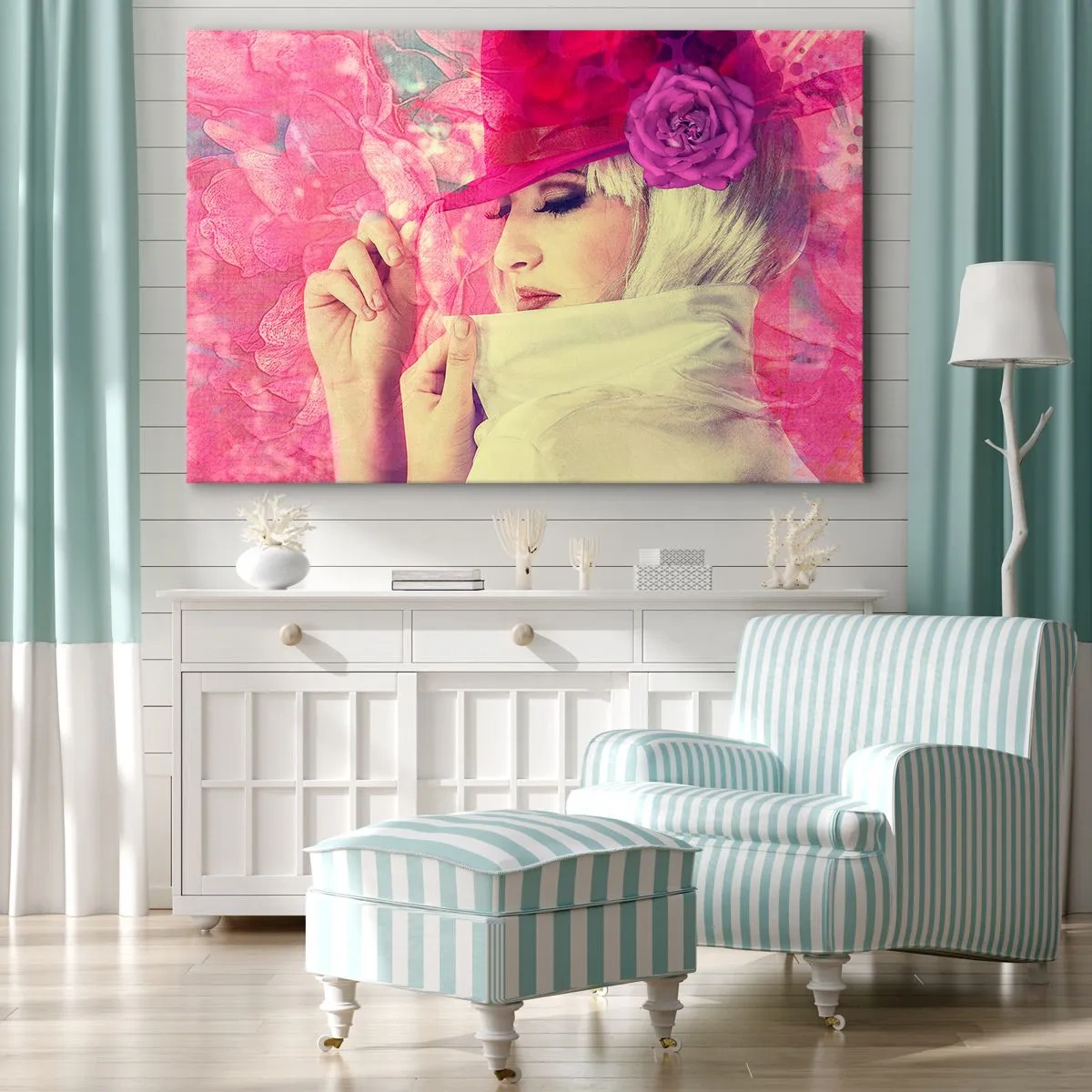 Vászonkép - Retro portré rózsaszín ködben - 100x70 cm
