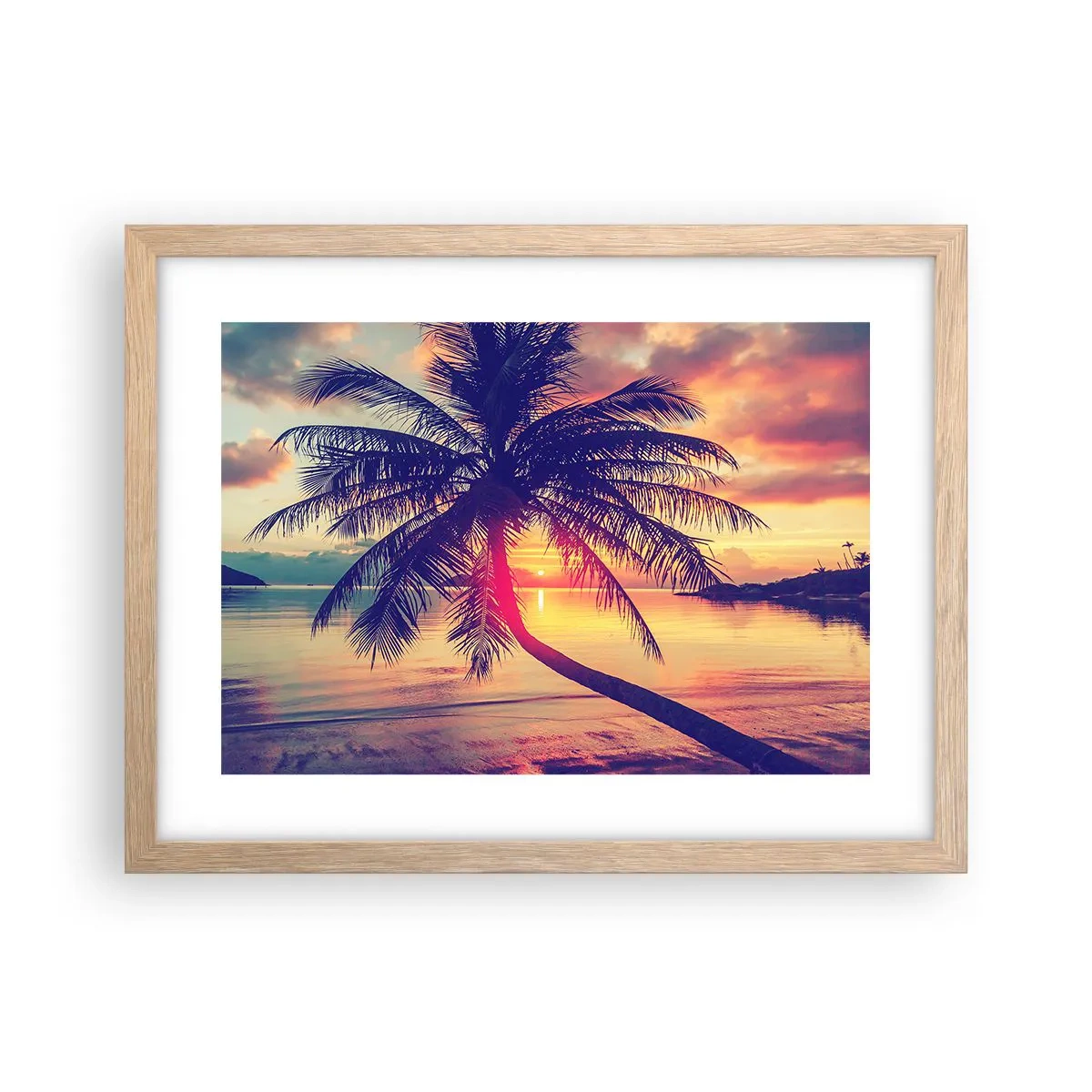 Poszter világos tölgy keretben - Este a pálmafák alatt - 40x30 cm