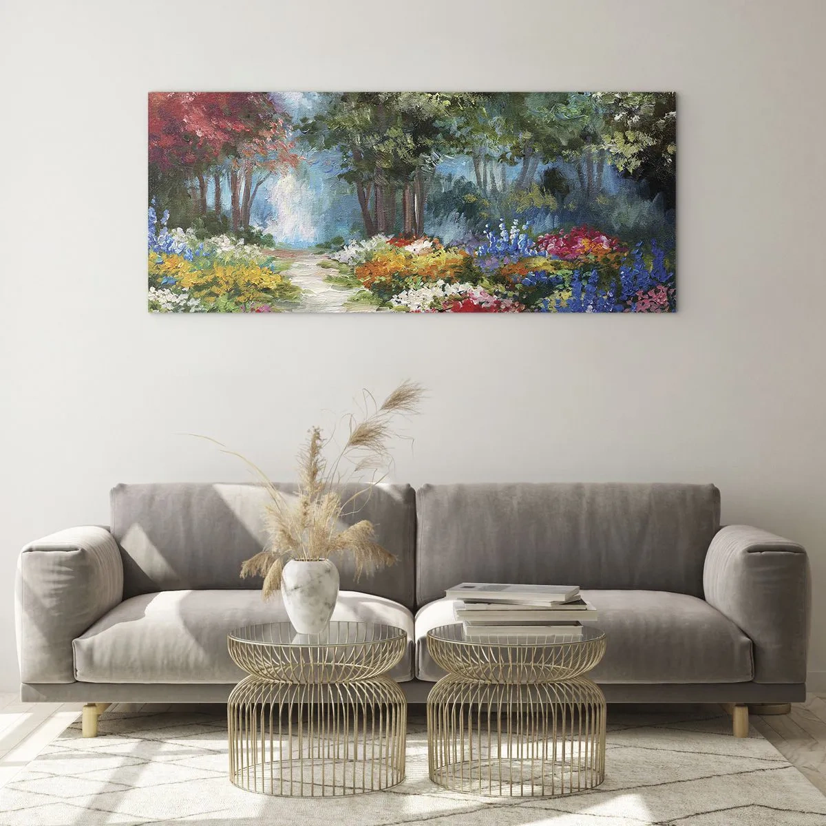 Üveg kép - Erdei kert, virágos erdő - 100x40 cm